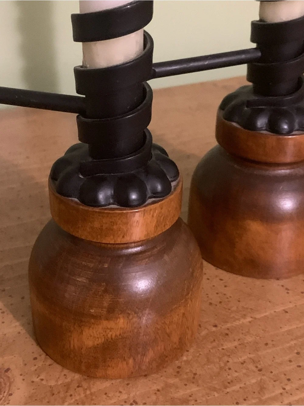 Vintage Wood and Wrought Iron Courting Candles - Pair Set of 2.
